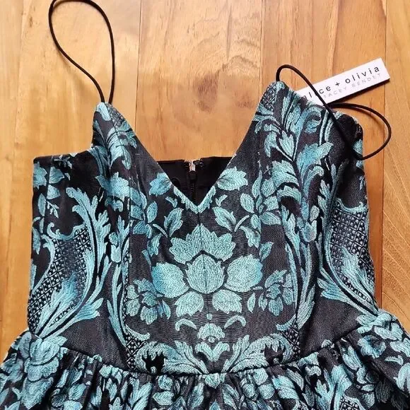 Alice + Olivia Black and Blue Patterned Dress - Women's Size 8 (NWT) - Picture 4 of 7